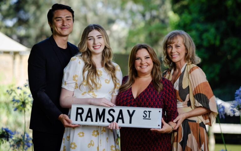 Neighbours Cast Tim Kano, Georgie Stone, Rebekah Elmaloglou and Annie Jones