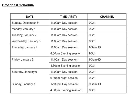 Brisbane International Tennis on Channel 9