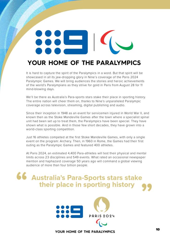 9Network announces world class Paralympic games coverage line-up for Paris 2024