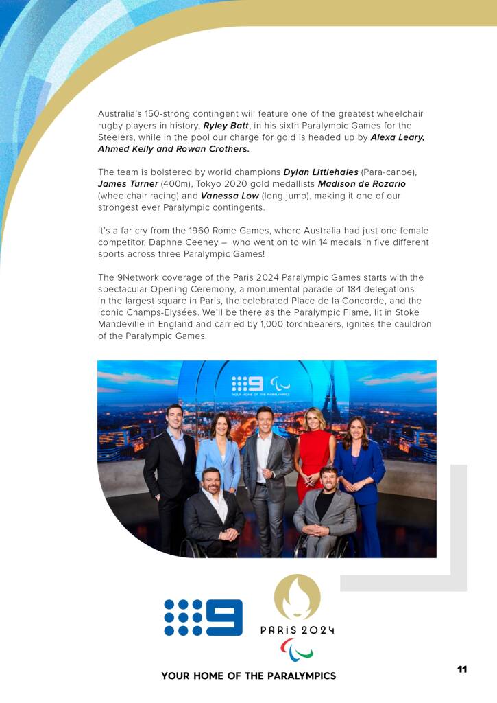 9Network announces world class Paralympic games coverage line-up for Paris 2024