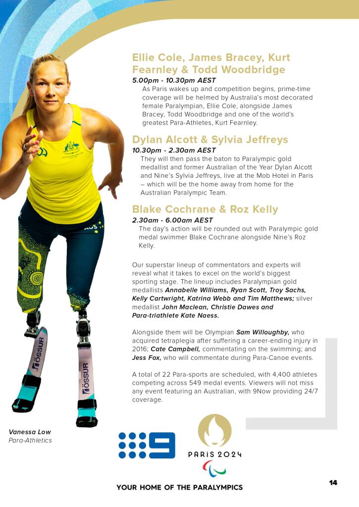 9Network announces world class Paralympic games coverage line-up for Paris 2024