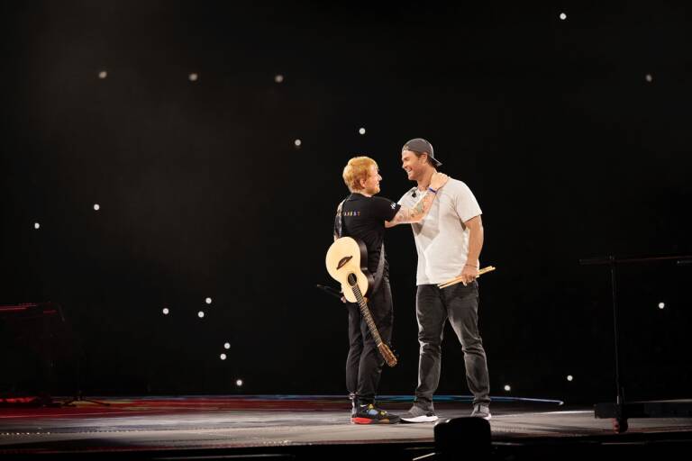 Limitless on Disney+ has Chris Hemsworth performing the drums with Ed Sheeran