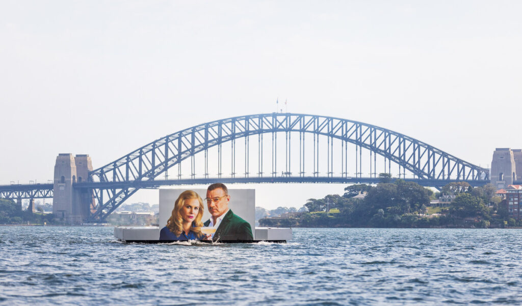 The Perfect Couple on Netflix stars barge through Sydney Harbour