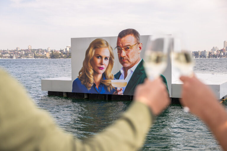 The Perfect Couple on Netflix stars barge through Sydney Harbour