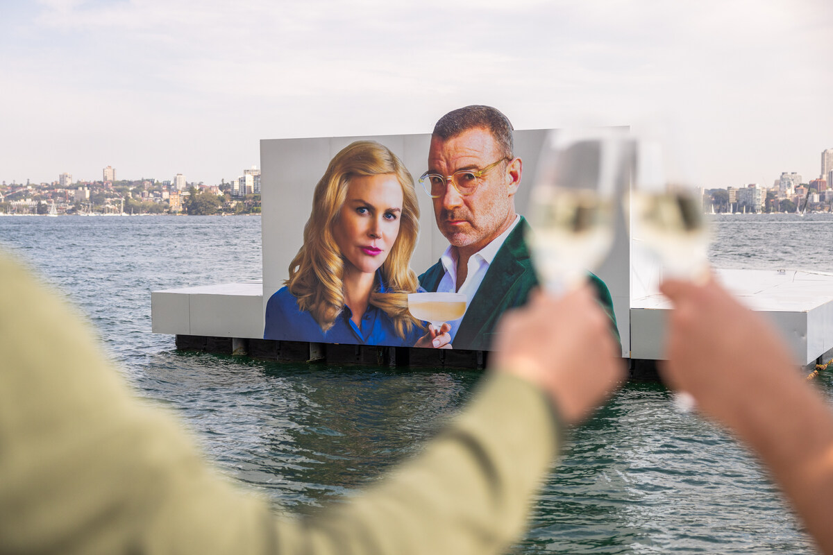 The Perfect Couple on Netflix stars barge through Sydney Harbour