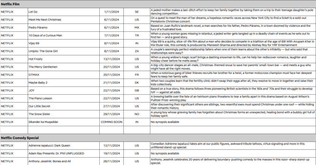 November 2024 on Netflix