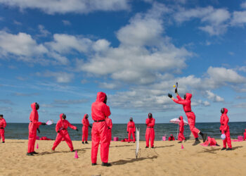 Squid Game Global Domination - 200 Pink Guards Takeover St Kilda Beach