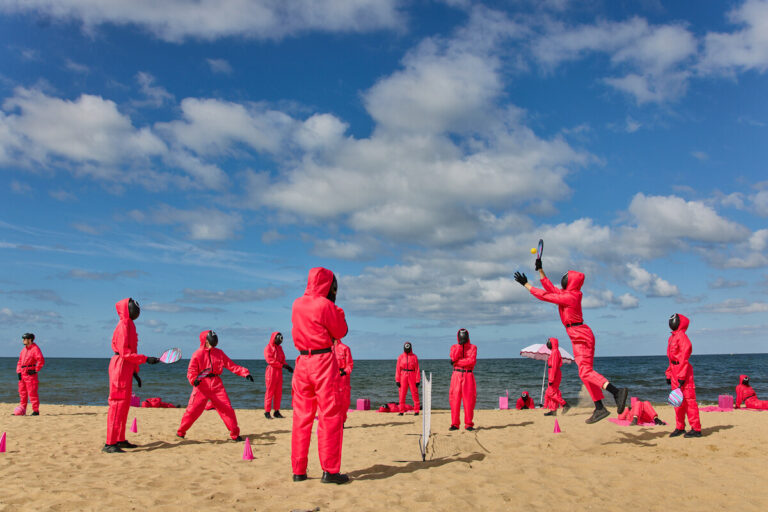 Squid Game Global Domination - 200 Pink Guards Takeover St Kilda Beach
