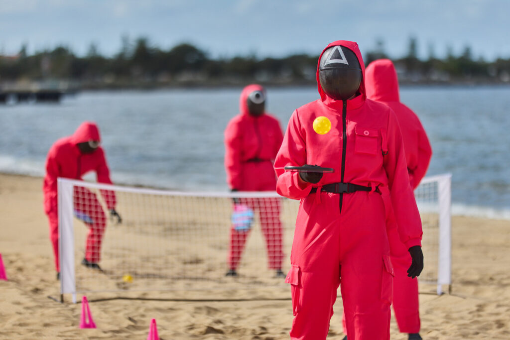 Squid Game Global Domination - 200 Pink Guards Takeover St Kilda Beach