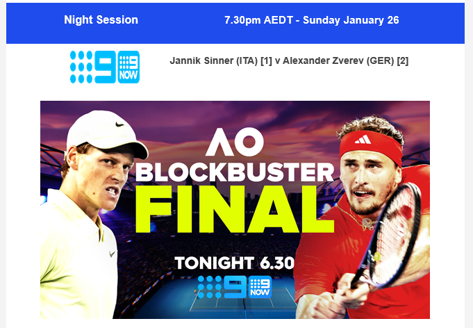 Australian Open 2025 on Channel 9: Day 15
