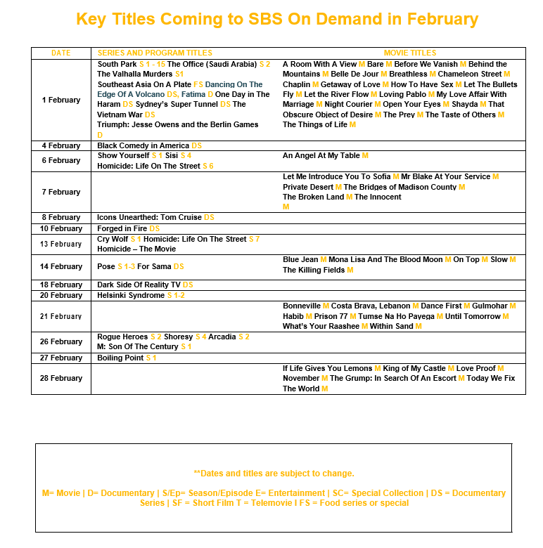 February on SBS on Demand