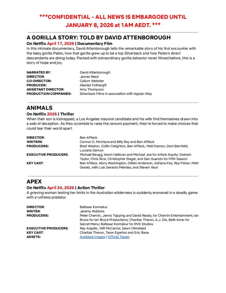 Netflix debuts highly anticipated 2026 slate