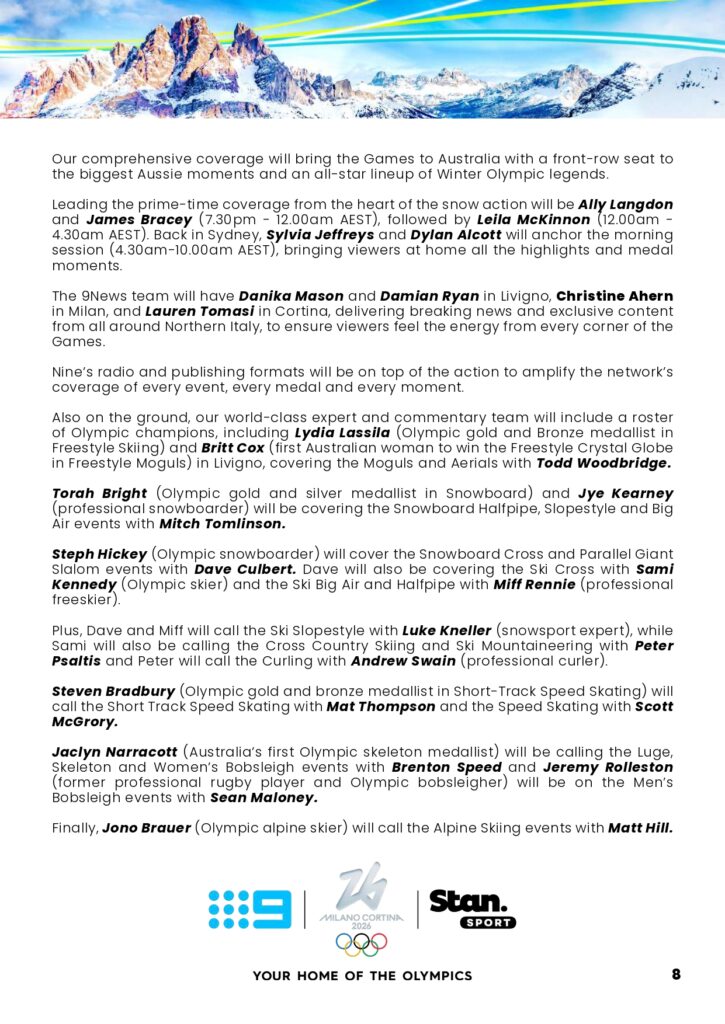 Olympic Winter Games Milano Cortina 2026 on Channel 9 full broadcast details