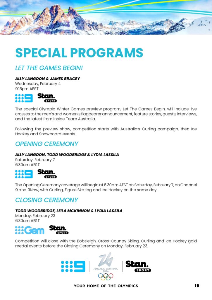 Olympic Winter Games Milano Cortina 2026 on Channel 9 full broadcast details