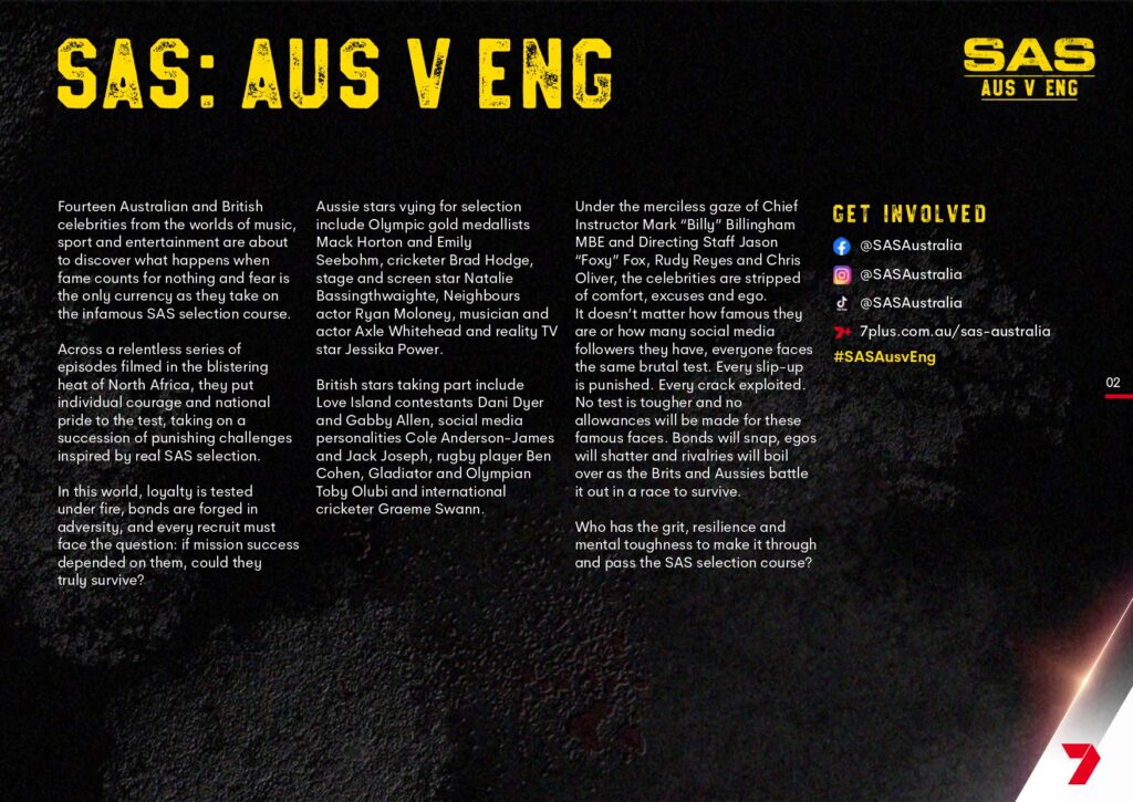 SAS: AUS v ENG on Channel 7 meet the recruits