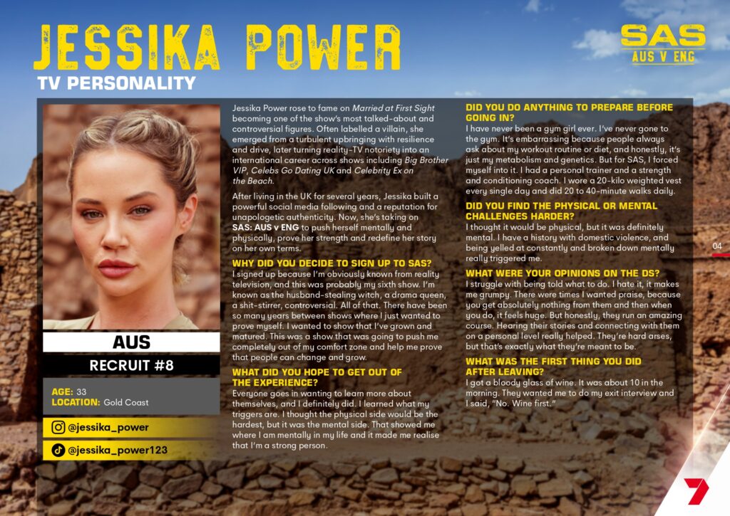 SAS: AUS v ENG on Channel 7 meet the recruits