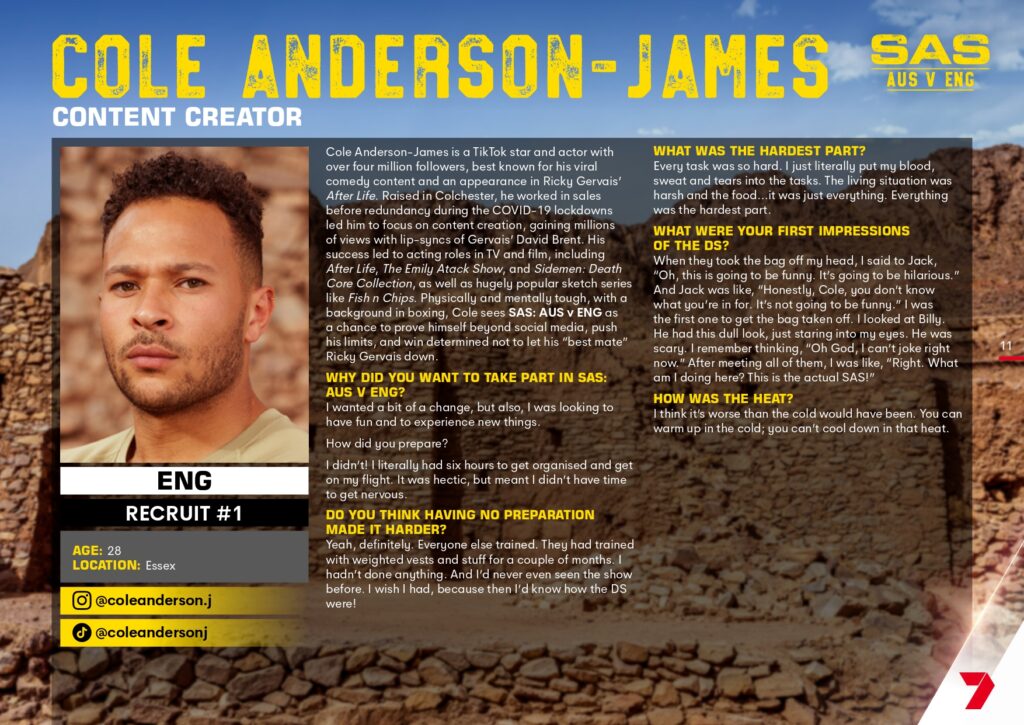 SAS: AUS v ENG on Channel 7 meet the recruits