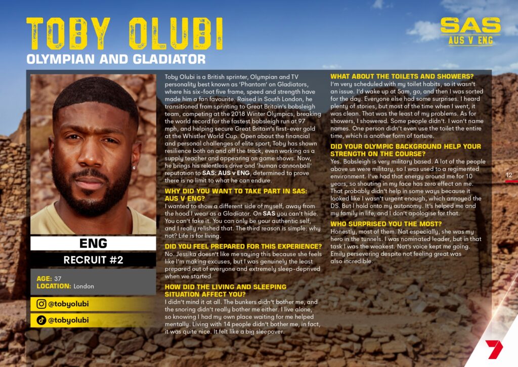 SAS: AUS v ENG on Channel 7 meet the recruits