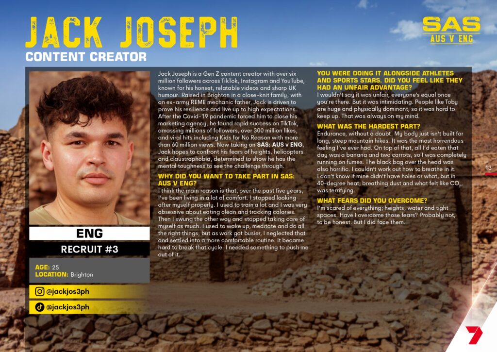 SAS: AUS v ENG on Channel 7 meet the recruits