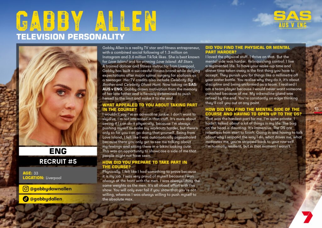 SAS: AUS v ENG on Channel 7 meet the recruits