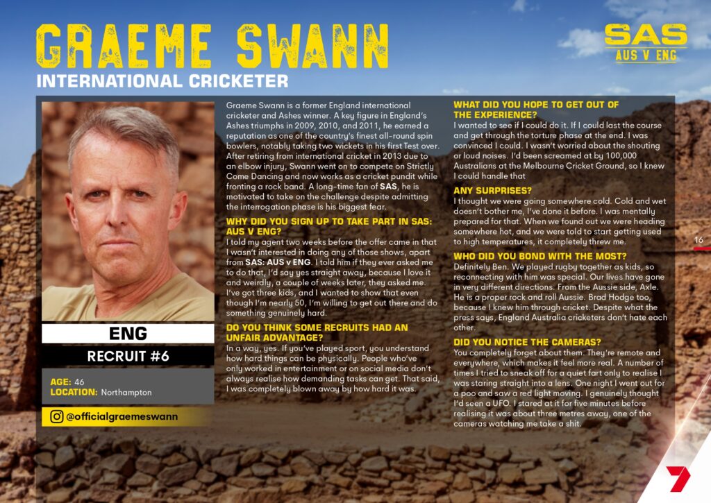 SAS: AUS v ENG on Channel 7 meet the recruits