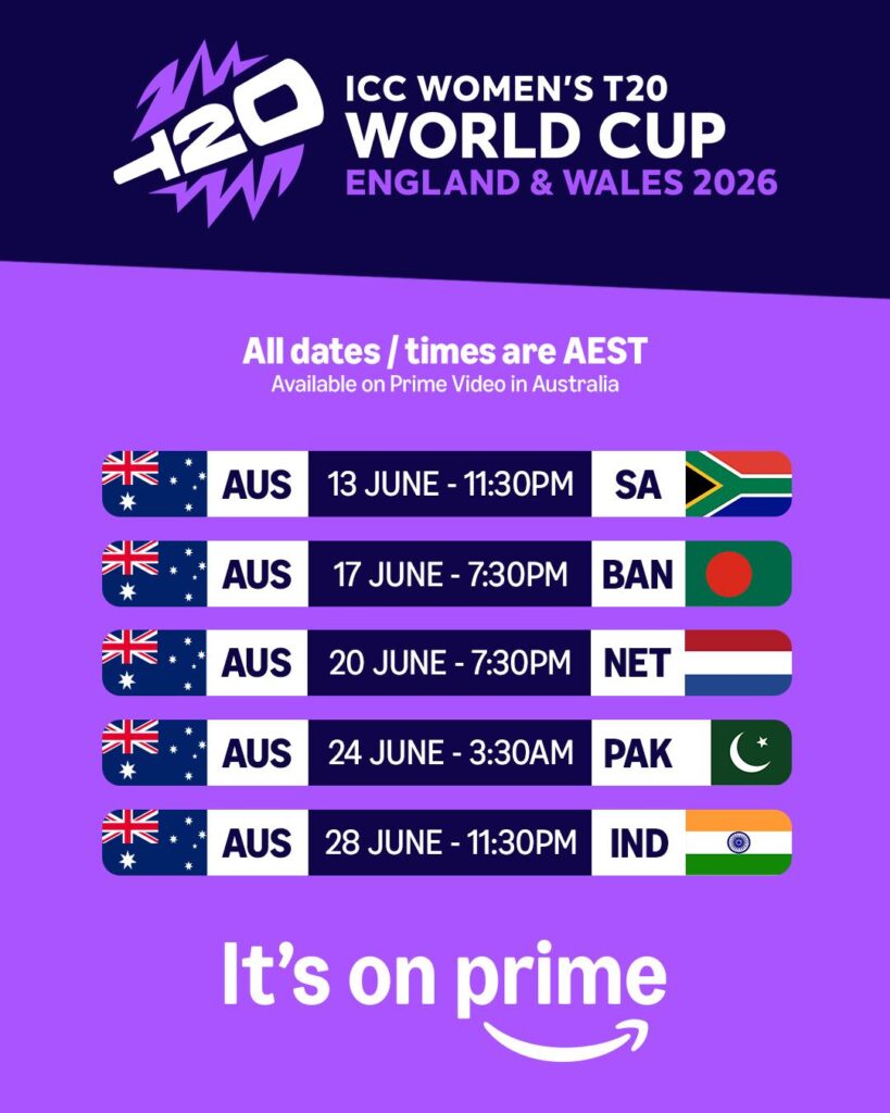 Prime Video to Broadcast the ICC Women’s T20 World Cup 2026 Live, Exclusive and Free to All Fans in Australia