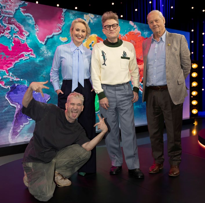 Zan Rowe joins judges Bruce Beresford, Danny Philippou and John Safran in Race Around the World Episode 2 on ABC TV.