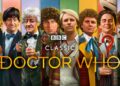 Promotional artwork featuring the classic Doctors from Doctor Who, now streaming on BritBox Australia.