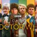 Promotional artwork featuring the classic Doctors from Doctor Who, now streaming on BritBox Australia.