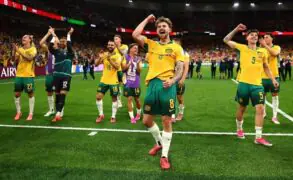 The Socceroos celebrate during SBS' record-breaking FIFA World Cup 2026 coverage