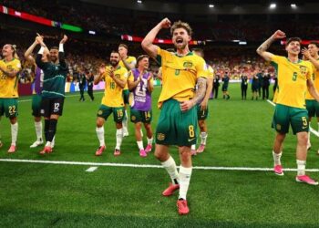 The Socceroos celebrate during SBS' record-breaking FIFA World Cup 2026 coverage