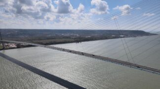 Aerial view of the record-breaking Normandy Bridge featured in the SBS documentary Record-Breaking Bridges.