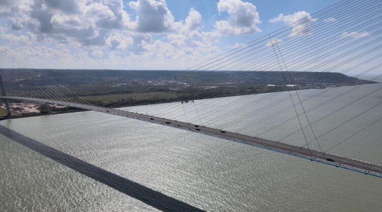 Aerial view of the record-breaking Normandy Bridge featured in the SBS documentary Record-Breaking Bridges.