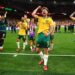 Socceroos players celebrate their FIFA World Cup 2026 victory over Türkiye.