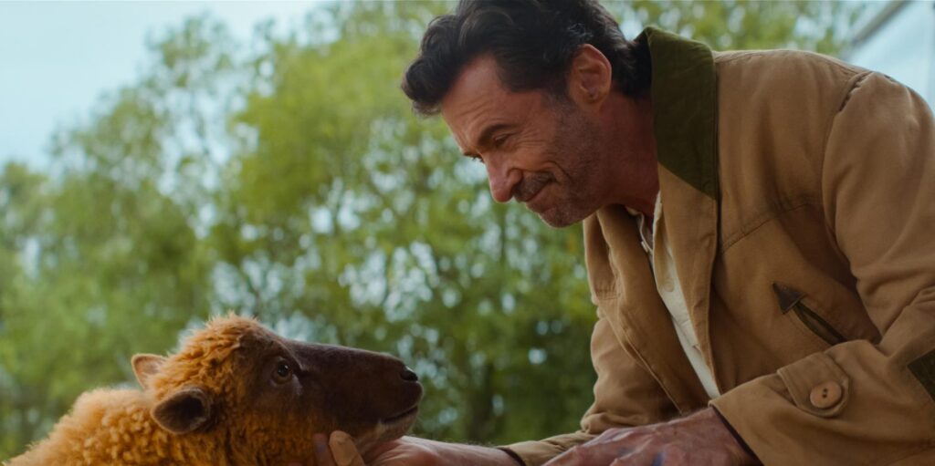 Hugh Jackman stars in The Sheep Detectives, streaming on Prime Video.
