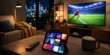 A living room streaming setup representing the 7plus August 2026 streaming guide.