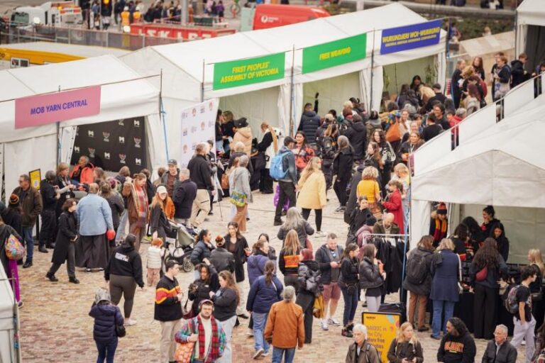 Crowds at the NAIDOC Week First Peoples Art and Design Market at Federation Square.