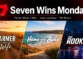Seven Wins Monday graphic featuring rural farm, beach and city scenes representing Farmer Wants A Wife, Home and Away and The Rookie.
