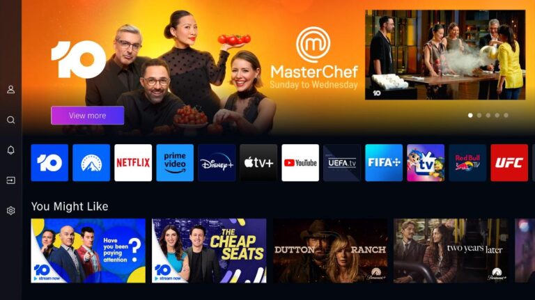 VIDAA Smart TV interface showing Network 10 and streaming app options