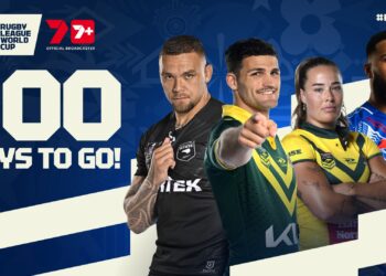 Rugby League World Cup 2026 100 days to go promotional image for Seven and 7plus Sport