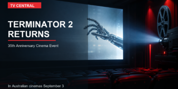 Cinema themed artwork for Terminator 2 Judgment Day returning to cinemas for its 35th anniversary.