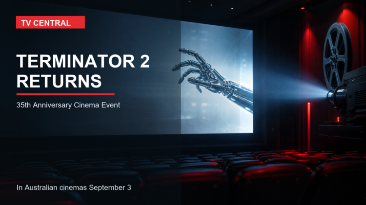 Cinema themed artwork for Terminator 2 Judgment Day returning to cinemas for its 35th anniversary.