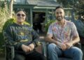 Uncle Michael McLeod and By Mob For Mob presenter Matty Mills seated outdoors