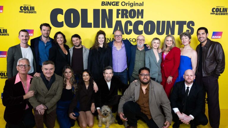 Cast of Colin From Accounts at the final season celebration event