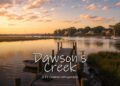 A coastal creek and dock scene with handwritten Dawson's Creek title text for a TV Central retrospective