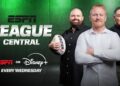 ESPN League Central promotional artwork featuring James Graham, Shane Flanagan and Rugby League Guru.