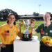 Australia and Ireland AFLW representatives with the Australia v Ireland Cup at North Sydney Oval.