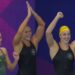 The Australian women's 4 x 100m freestyle relay team after winning gold at Glasgow 2026.