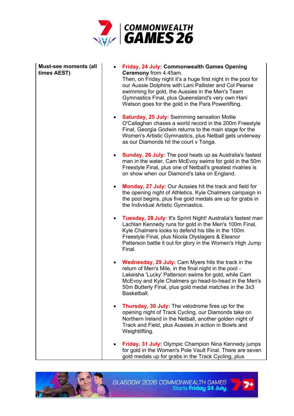 Glasgow 2026 Commonwealth Games media kit page 20