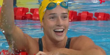 Jenna Forrester after winning the women's 200m individual medley at Glasgow 2026.